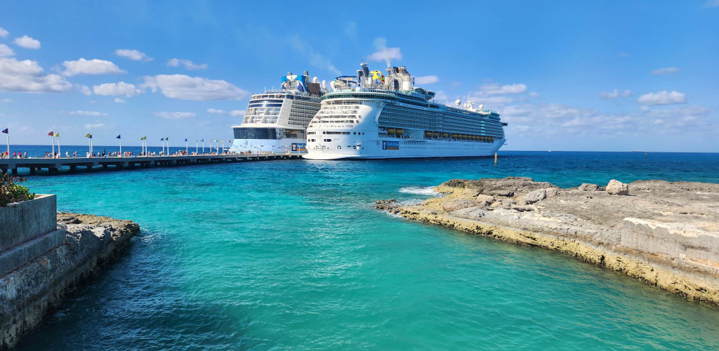 Two Royal Caribbean ships docked at Perfect Day at CocoCay.